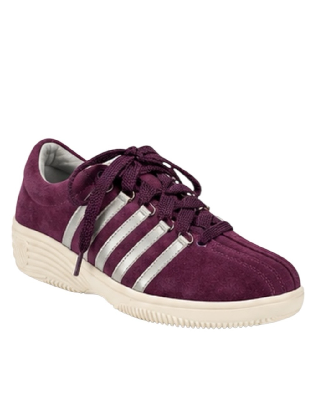 K-Swiss Sneakers Tennis Runners Suede Leather 5 Stripe Silver & Purple Size 7